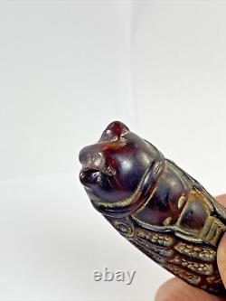 Vintage Antique Chinese Carved Cherry Amber Cicada Necklace Pendant Amulet