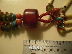 Vintage Antique Chunky Amber Cherry Bakelite Turquoise Bone Glass Necklace 25