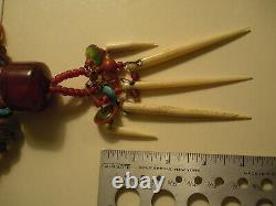 Vintage Antique Chunky Amber Cherry Bakelite Turquoise Bone Glass Necklace 25