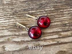 Vintage Antique Faux Red Amber Earrings Gold 14K Round Vintage 5/8 1900's