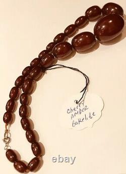 Vintage Antique Large Cherry Amber Bakelite Necklace Strand