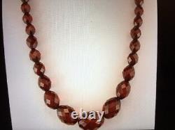 Vintage Art Deco Bakelite Cherry Amber Faceted Beads Necklace