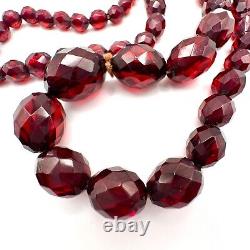 Vintage Art Deco Cherry Amber Bakelite Faceted Graduated Beaded Necklace 52g