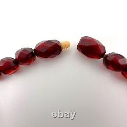 Vintage Art Deco Cherry Amber Bakelite Faceted Graduated Beaded Necklace 52g