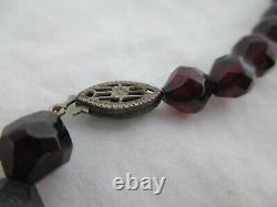 Vintage Art Deco Cherry Amber Bakelite Necklace Faceted Bi-Cone Beads 29