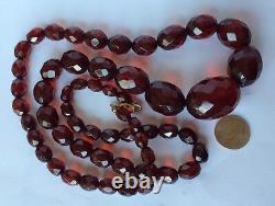 Vintage Art Deco Cherry Amber Faceted Graduated Bead 29 1/2 Necklace 59.8g