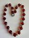 Vintage Art Deco Faceted Cherry Amber Bakelite Round Bead Necklace