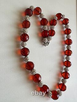 Vintage Art Deco Faceted CHERRY AMBER BAKELITE Round Bead Necklace