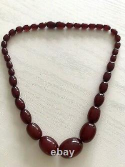Vintage Art Deco Faturan Cherry Amber Bakelite Bead Necklace 23 g ALL SWIRL