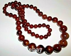 Vintage Art Deco Faturan Cherry Amber Bakelite Bead Necklace 89.6. Gr -30 long