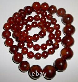 Vintage Art Deco Faturan Cherry Amber Bakelite Bead Necklace 89.6. Gr -30 long