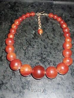 Vintage Art Deco Genuine Cherry Amber Graduated Bead Necklace 58g 18