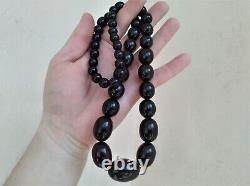 Vintage Black Cherry Amber beads Art Deco Bakelite bead necklace 91.74 g