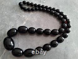 Vintage Black Cherry Amber beads Art Deco Bakelite bead necklace 91.74 g