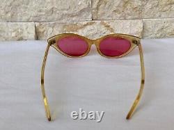 Vintage Cat Eye Sunglasses Gold Amber Pick Lenses Super Rare Stylish France 50's
