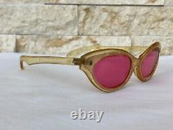 Vintage Cat Eye Sunglasses Gold Amber Pick Lenses Super Rare Stylish France 50's