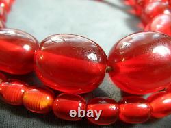 Vintage Cherry Amber Bakelite Bead Necklace 30 Long Hidden Clasp 75.7 Grams