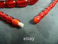 Vintage Cherry Amber Bakelite Bead Necklace 30 Long Hidden Clasp 75.7 Grams