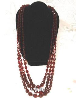 Vintage Cherry Amber Bakelite Faceted Bead Opera Necklace 36L