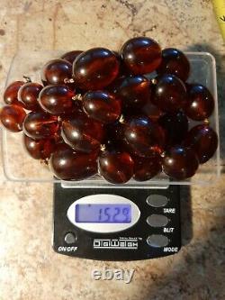 Vintage Cherry Amber Bakelite Faturan Beads Necklace 152.9g