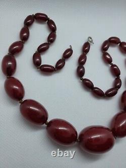 Vintage Cherry Amber Bakelite Faturan Faceted Graduated Necklace 22 50g Prayer