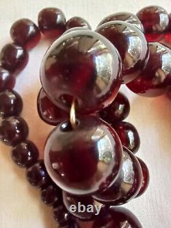 Vintage Cherry Amber Bakelite Marbled Faturan 105gr 68cm Round Beads Necklace
