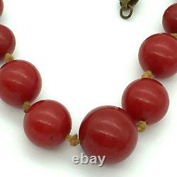 Vintage Cherry Amber Bakelite Necklace Art Deco Round Graduated 15 Long