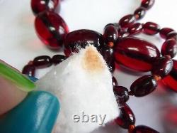 Vintage Cherry Amber Bakelite Prystal Big Bead Necklace Tested 85g 9ct Clasp