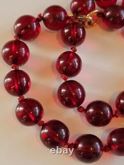 Vintage Cherry Amber Bakelite Round Amber Beaded Necklace Strand 36 grams