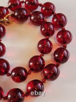 Vintage Cherry Amber Bakelite Round Amber Beaded Necklace Strand 36 grams