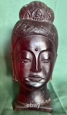 Vintage Cherry Red Amber Carved Kwan-yin Guan Yin Goddess Head Bust. Tall 7.5