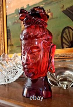 Vintage Cherry Red Amber Carved Kwan-yin Guan Yin Goddess Head Bust. Tall 8.5