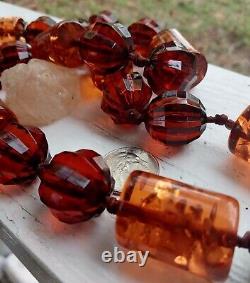 Vintage Cherry Rootbeer Amber Bakelite Necklace 45in Large Bead 43 gram