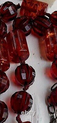 Vintage Cherry Rootbeer Amber Bakelite Necklace 45in Large Bead 43 gram