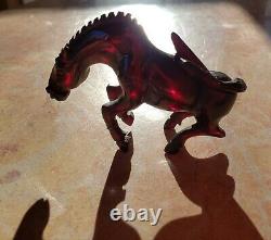 Vintage Chinese Carved Red Cherry Amber Acrylic Horse Statue Animal Figurine