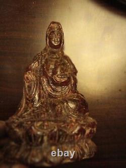 Vintage Chinese Cherry Amber Resin Carved Carving Kwan Yin