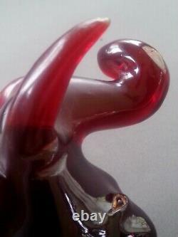 Vintage Chinese finely carved cherry red acrylic Elephant statue 9 inches
