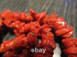 Vintage Chunky Large Genuine Red Coral Graduated Bead 19 by 1/2 Necklace