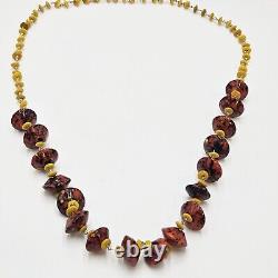 Vintage Czech Art Deco Lampwork Glass Red Yellow Mottled Bead Necklace 24