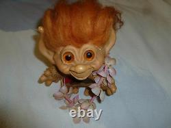 Vintage Dam Things Tailed Troll 1965 W Orig Outfit Red Mohair Amber Eyes Rare 7