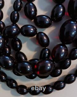 Vintage Dark Cherry Amber Bakelite Faturan Beaded Necklace Rosary 47gr