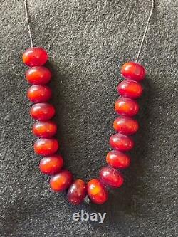Vintage Deco Cherry Amber Bakelite Beautiful Barrel Bead Necklace 33 Grams