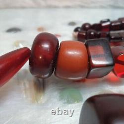 Vintage Different Bakelite String Beads Tasbih / Jaap Amber Faturan Marbled 201g