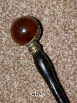 Vintage English Made Cherry Amber Ball Topped Umbrella With Black Canopy