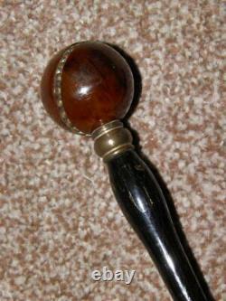 Vintage English Made Cherry Amber Ball Topped Umbrella With Black Canopy
