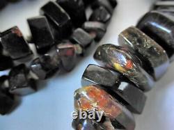 Vintage Estate Black Baltic Sea Amber Dark Cherry Colors Necklace 102 pcs x 32