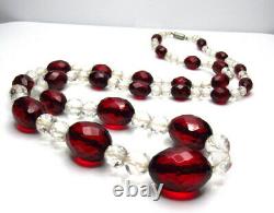 Vintage Faceted Cherry Amber Bakelite Crystal Necklace Long
