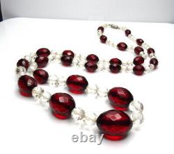 Vintage Faceted Cherry Amber Bakelite Crystal Necklace Long