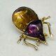 Vintage Foiled Back Rock Crystal Citrine Garnet Nose Bug Beetle Mini Brooch Read