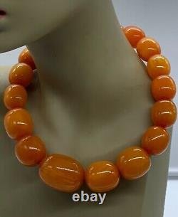 Vintage Honey Amber Bakelite 195 Gram Large Bead Necklace